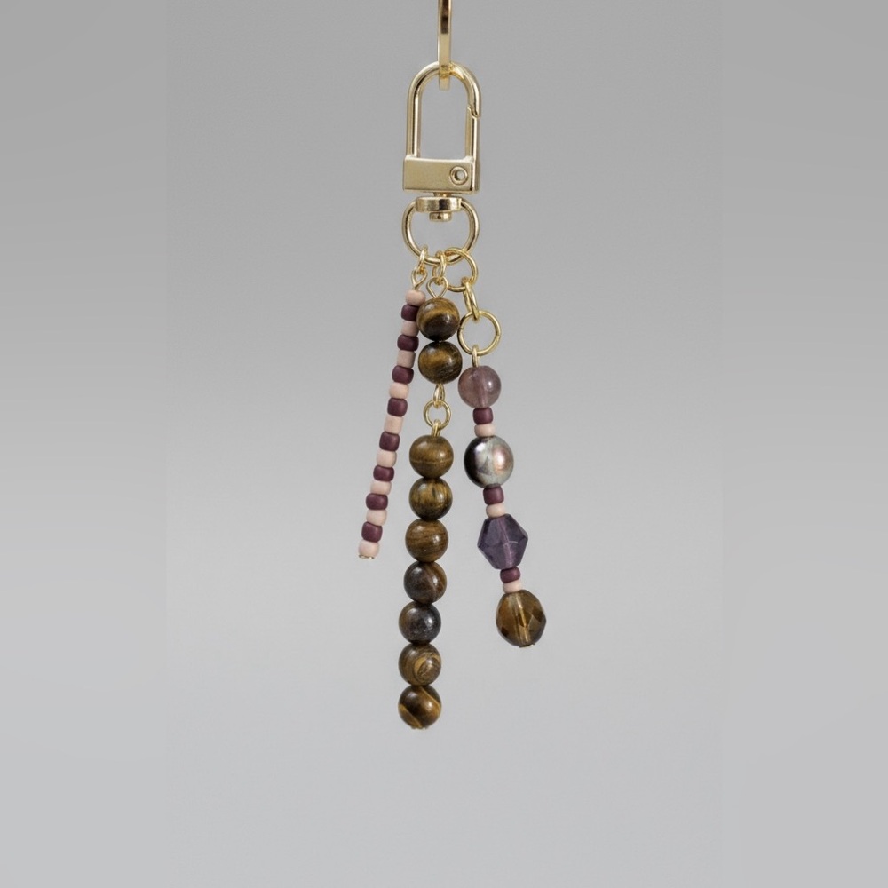 Tiger’s Eye Natural Gemstone Beaded Bag Charm Keychain